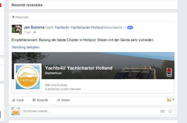 Ein Kundenbericht über die Yacht Gerda auf Facebook