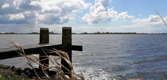 Friese meren met een steiger vanaf het land bezien.jpg